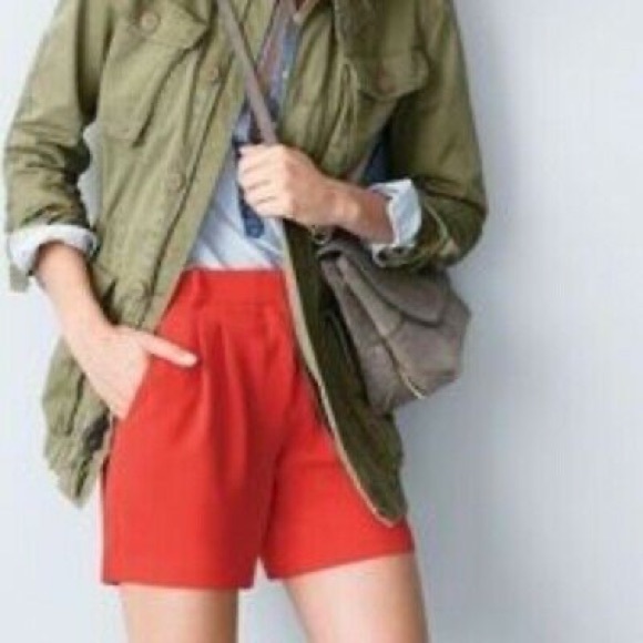 J CREW Pleated Crepe Short Size 0 City Fit Red - Picture 2 of 8
